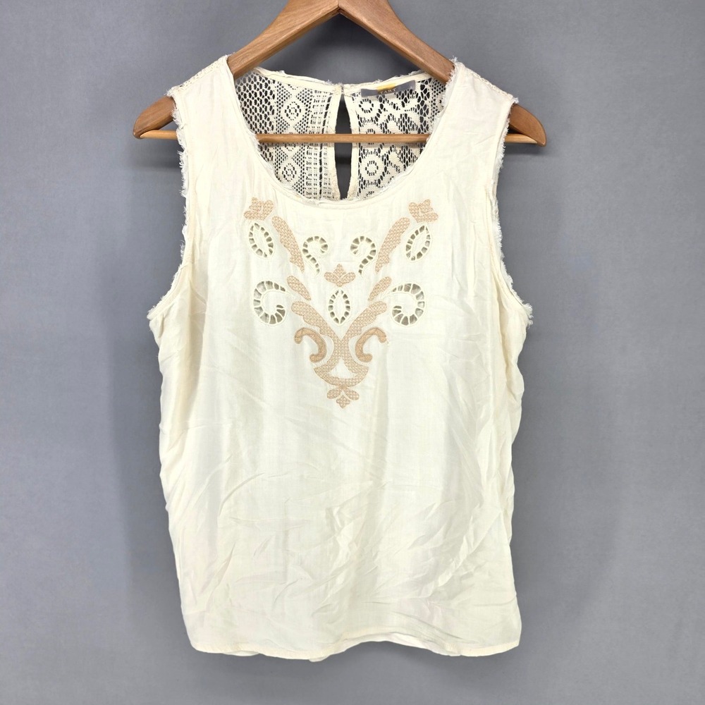 Tart Tank Top Womens Large Cream Lace Back Embroidered Eyelet Boho T6590N663